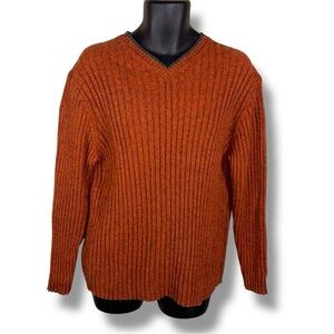 XL Old Navy Mens Merino Wool Blend Orange Brick Long Sleeve Sweater Academia